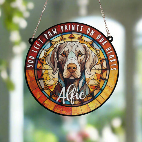 Weimaraner Paw Print Heart Stained Glass Effect Suncatcher